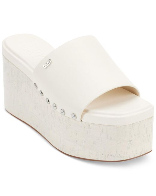 DKNY Alvy Studded Platform Wedge Slide Sandals in White Lyst