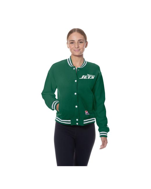 KTZ Green New York Jets Throwback Fleece Full-snap Jacket