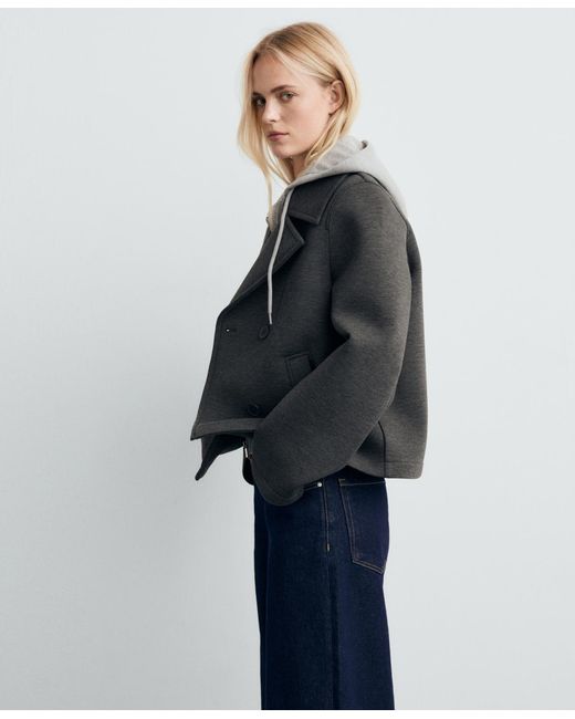 Mango Black Combined Hooded Jacket