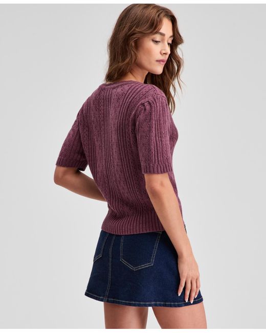 And Now This Purple Short-sleeve Pointelle Cardigan