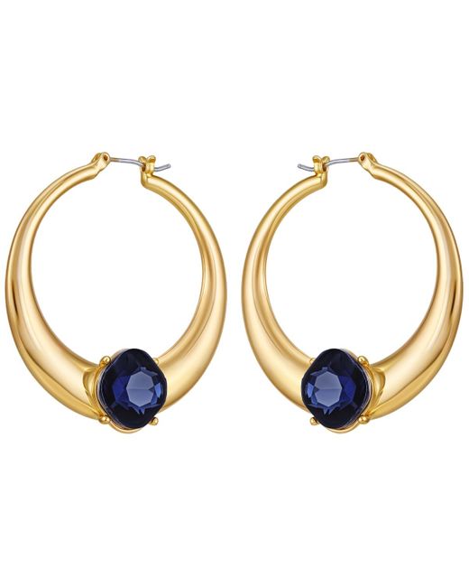 Guess Metallic Glass Stone -tone Hoop Earrings