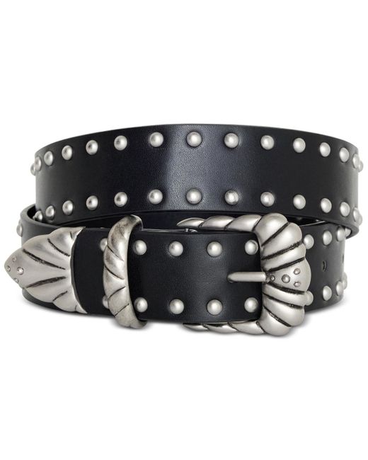 GOOD AMERICAN Black Wide Studded Faux-leather Western Belt