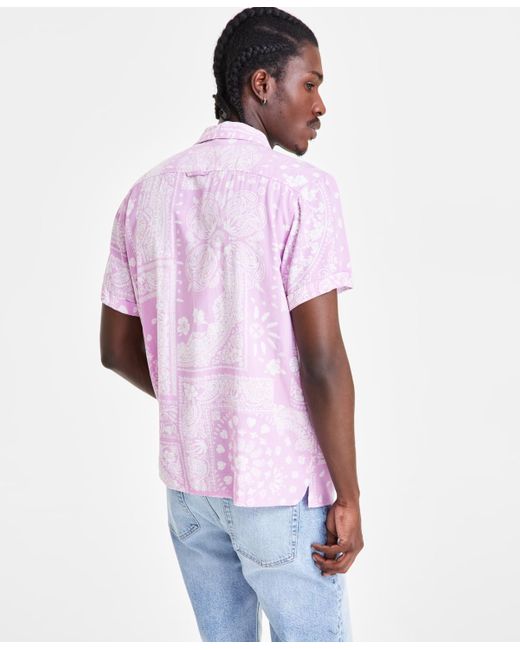 Sun & Stone Purple Sun + Stone Klaus Short Sleeve Button-front Printed Shirt for men