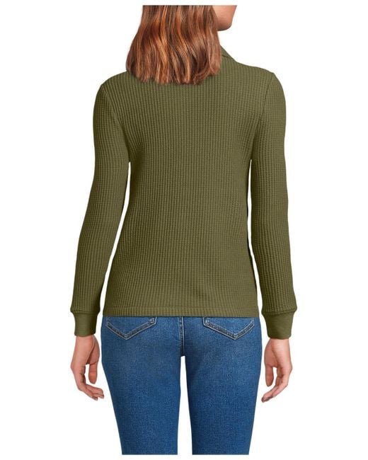 Lands' End Green Long Sleeve Waffle Collared Shacket