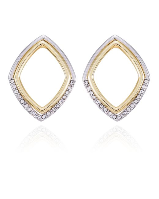 Vince Camuto White Two-tone Glass Stone Diamond Shaped Hoop Earrings
