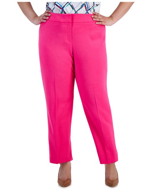 Kasper Plus Size Stretch Crepe Mid-rise Ankle Pants in Pink | Lyst