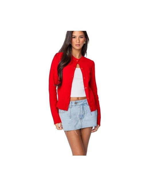 Edikted Red Hollie Button Up Cardigan