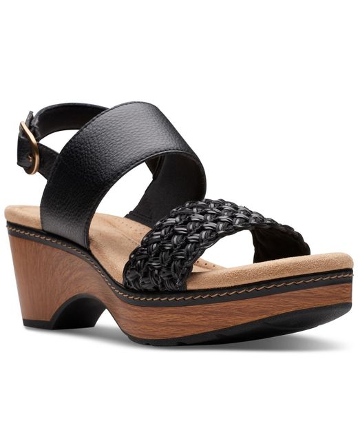 Clarks Black Seannah Step Wedge Sandal