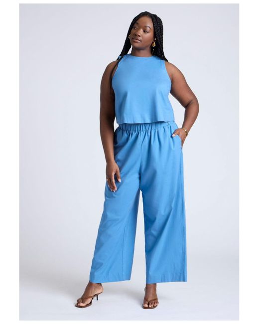 Eloquii Blue Plus Size Easy Wide Leg Linen Pant