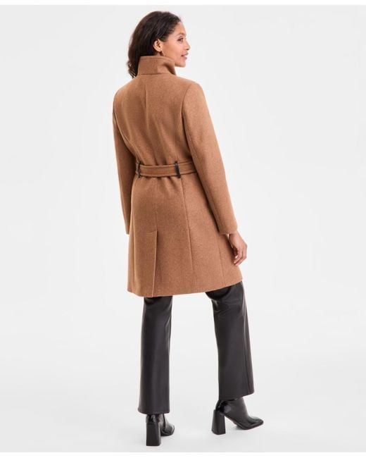 DKNY Brown Asymmetric Front-zip Belted Coat