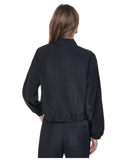 DKNY Blue Logo Trim Rumpled Bomber Tech Jacket
