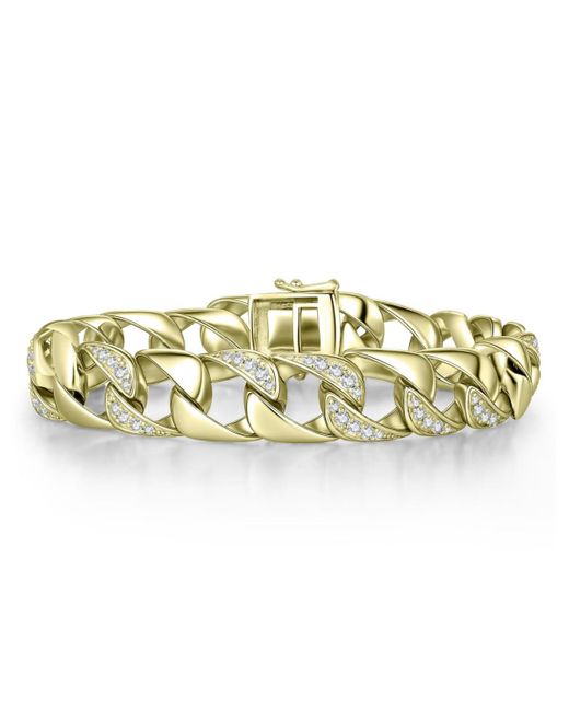 Genevive Jewelry Metallic Sterling Silver Iced Out Cubic Zirconia Miami Cuban Chain Bracelet