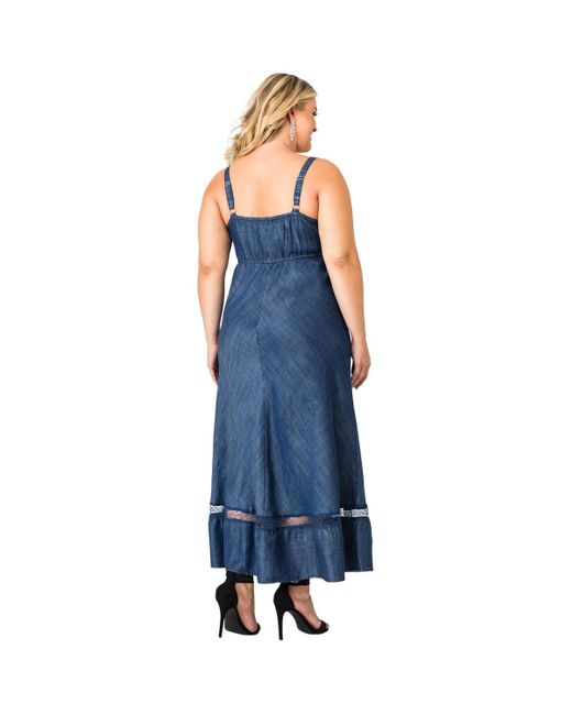 Standards & Practices Blue Plus Size Straps Denim Maxi Dress