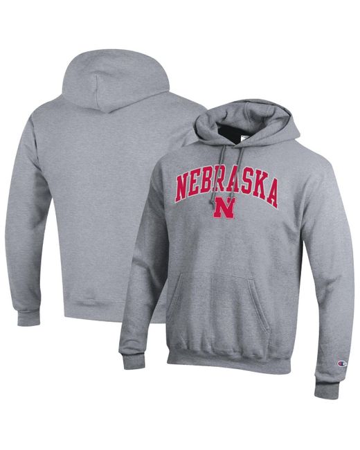 Champion Gray Nebraska Huskers Arched Logo Fleece Pullover Hoodie for men