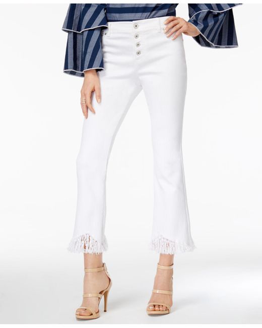 INC International Concepts White Fringe-trim Curvy Cropped Jeans