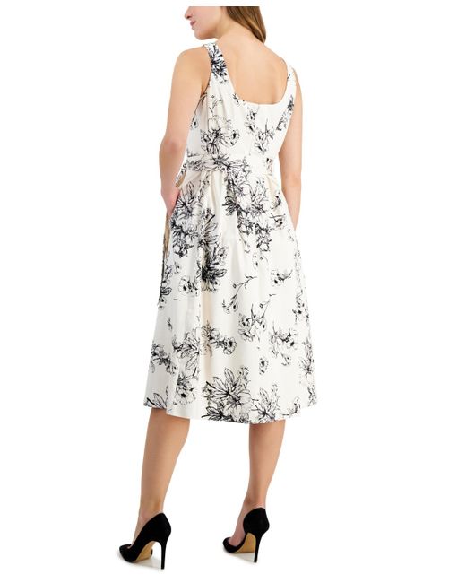 Anne Klein White Belted Floral-print Midi Dress