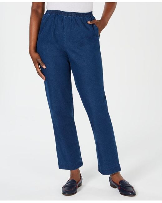 Karen Scott Petite Pull-on Straight-leg Jeans, Created For Macy's in ...