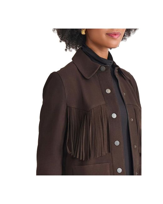 Jones New York Brown Fringe Suede Patch Long Sleeve Jacket