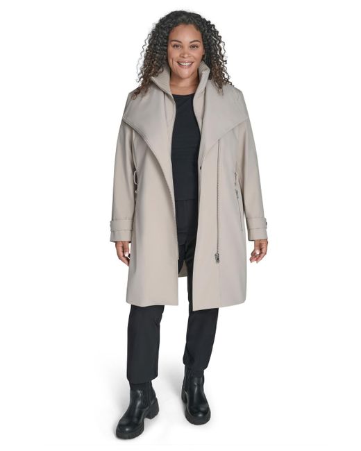 Calvin Klein Gray Plus Size Belted Long-sleeve Wrap Coat