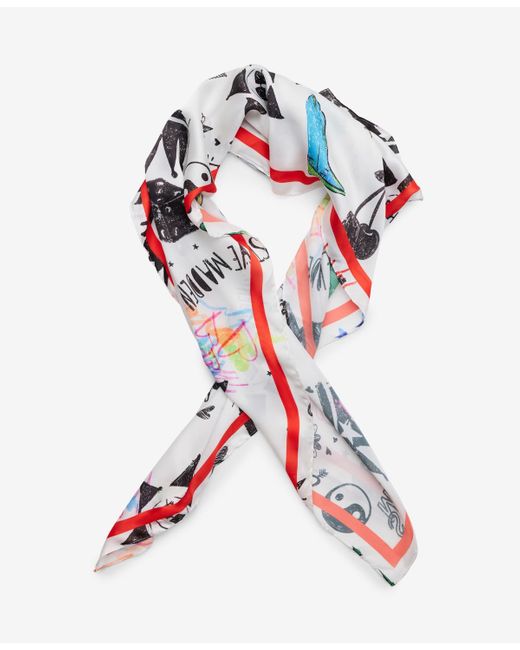 Steve Madden Red Doodling Print Square Satin Scarf