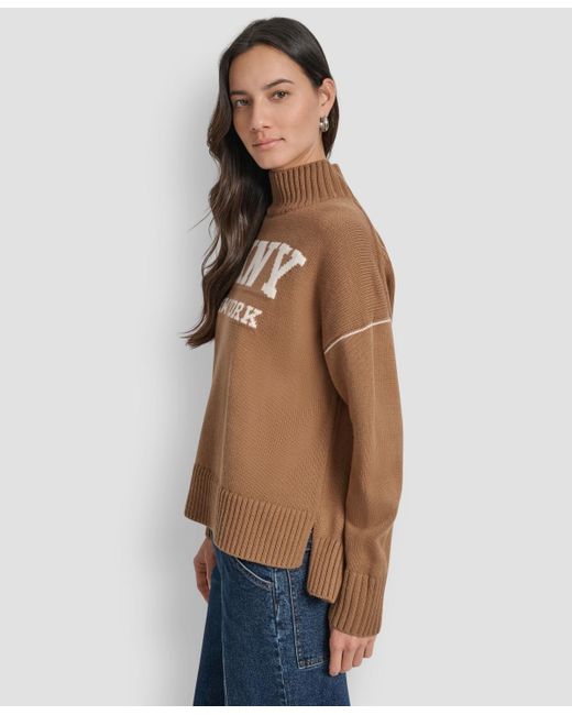 DKNY Blue Intarsia Logo Turtleneck Sweater