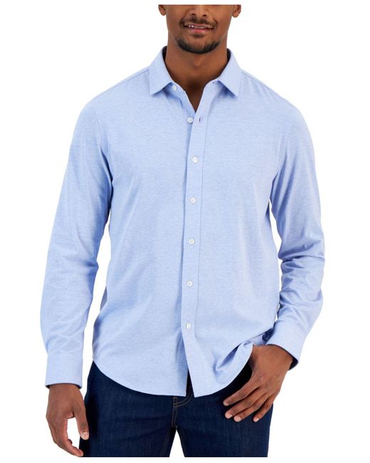 Alfani Classic-fit Heathered Jersey-knit Button-down Shirt, Created For ...