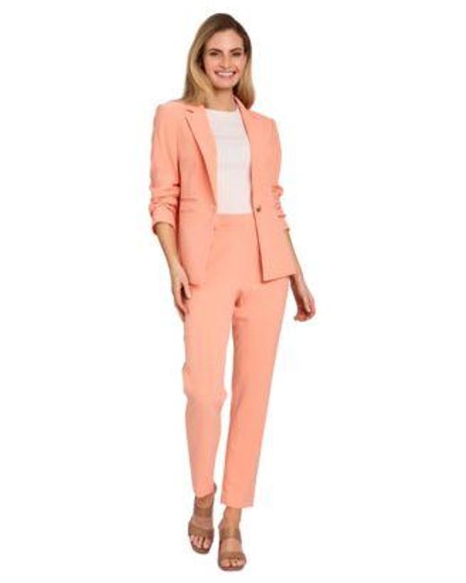 Tahari Multicolor Ruched Sleeve One Button Blazer Classic Mid Rise Straight Leg Pants