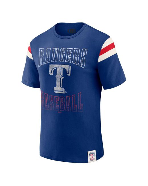 Fanatics Blue Texas Rangers Distressed Sleeve Stripe T-shirt for men