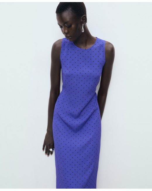 Mango Blue Polka Dot Midi Dress