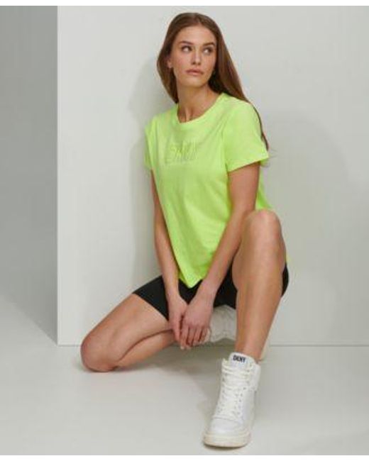DKNY Green Sport Cotton Embellished Logo T Shirt Balance Super High Rise Pull On Bicycle Shorts