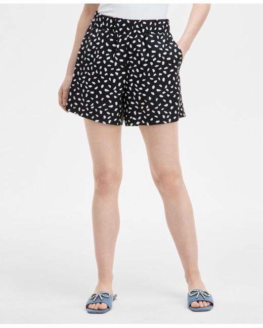On 34th White Paint Dot Linen-blend Pull-on Shorts