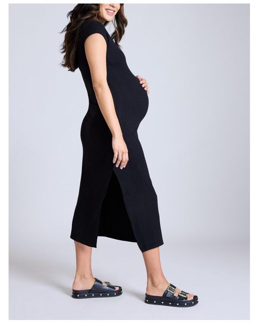 Motherhood Maternity Blue Maternity Rib Knit Short Sleeve Raglan Midi Dress