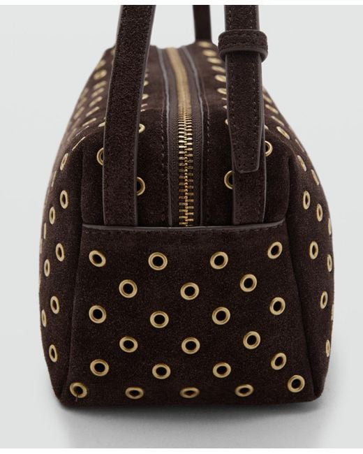 Mango Black Eyelets Detail Suede Shopper Bag