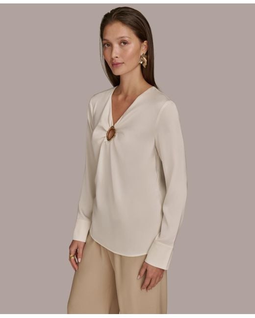 Donna Karan Natural V-neck Embellished Top