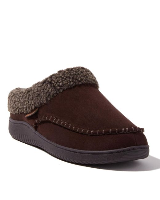 Dearfoams Brown Marshall Microsuede Moccasin Toe Clog House Shoe Slipper for men
