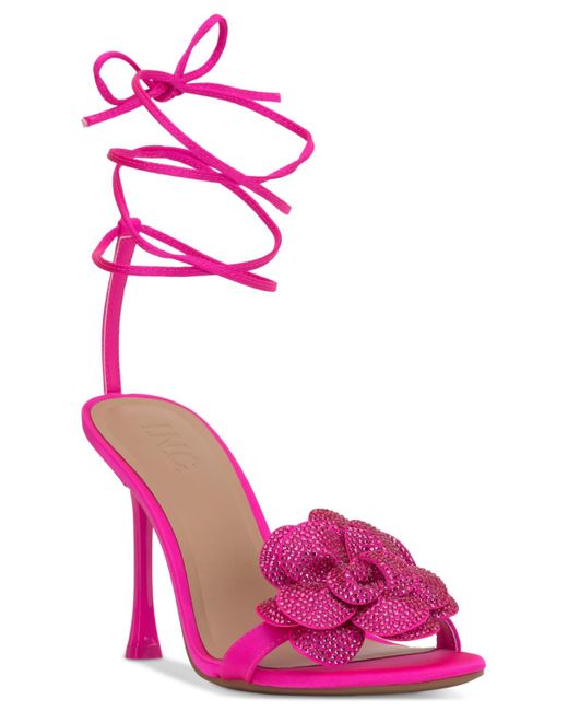 INC International Concepts Pink Nascha Lace-up Flower Sandals
