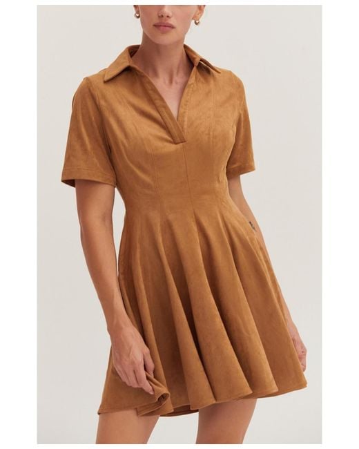 Crescent Brown Kenya Fit And Flare Polo Suede Mini Dress