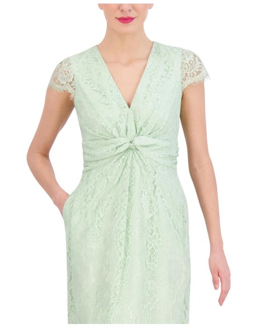 Vince Camuto Green V-neck Twist-front Lace Dress