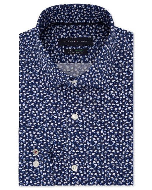 Tommy Hilfiger Blue Slim-fit Th Flex Non-iron Supima Stretch Floral Dress Shirt for men