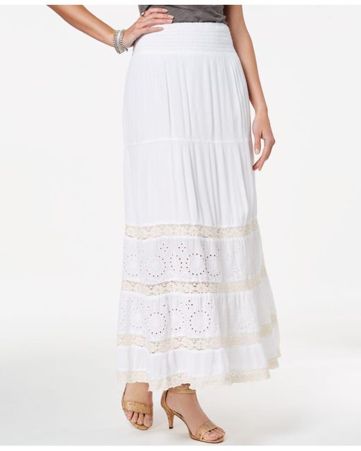 Style & Co. White Crochet Eyelet Maxi Skirt, Created For Macy's