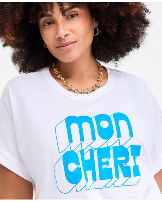 On 34th Blue Trendy Plus Size Mon Cheri Graphic T-shirt