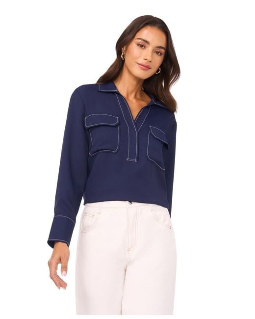 Vince Camuto Blue Collared Neck Blouse