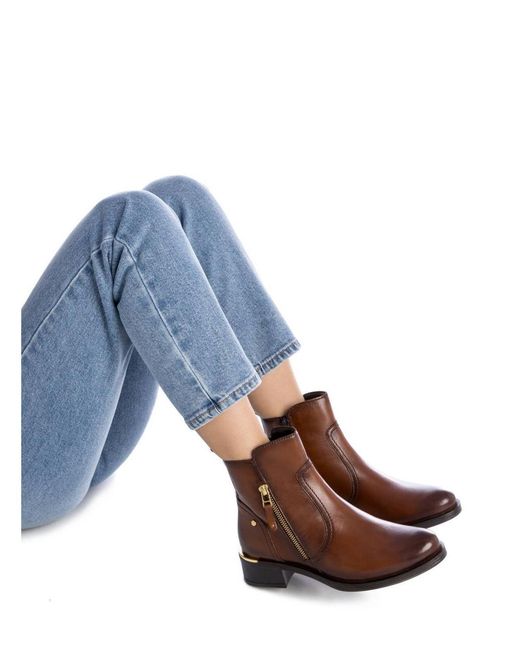 Xti Brown Block Heel Ankle Booties
