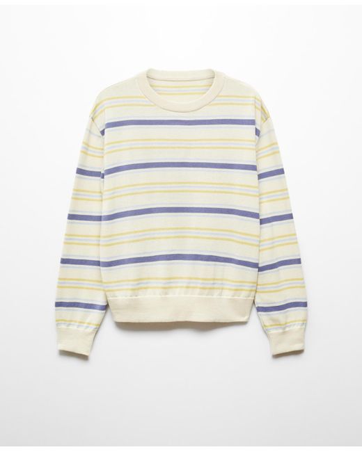 Mango Blue Round-neck Striped Sweater