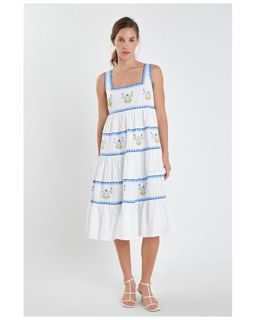 English Factory Blue Embroidered Midi Dress
