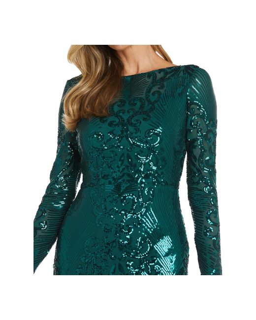 Nightway Sequin Long Sleeve Illusion Gown In Green Lyst