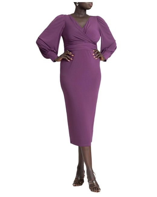 Eloquii Purple Plus Size Cross Front Midi Dress