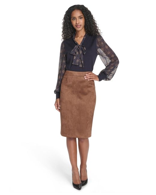 Tommy Hilfiger Brown Scuba Suede Knee Length Pencil Skirt