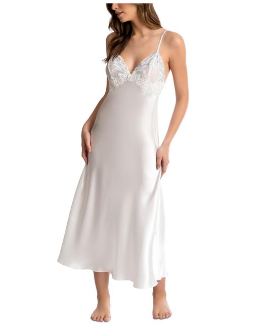Linea Donatella Paloma Lace-trim Long Satin Bridal Nightgown in Ivory ...