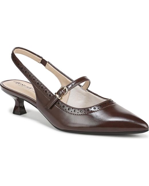 LifeStride Brown Marilyn Pointed Toe Kitten Heel Slingback Pumps